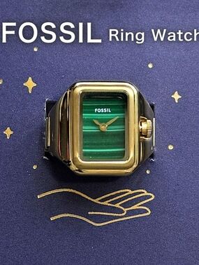 Fossil Gold Ring Watch with Green Striped Dial Original Brand New